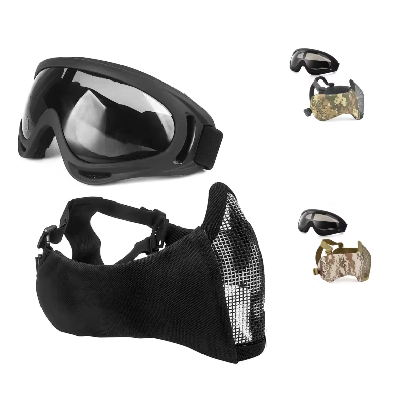 Respirator Half Face - Zlangsportsタクティカル折りたたみ式ハーフフェイスエアソフトピンボールマスクUV保護ゴーグル付きメタルメッシュミリタリーメッシュ