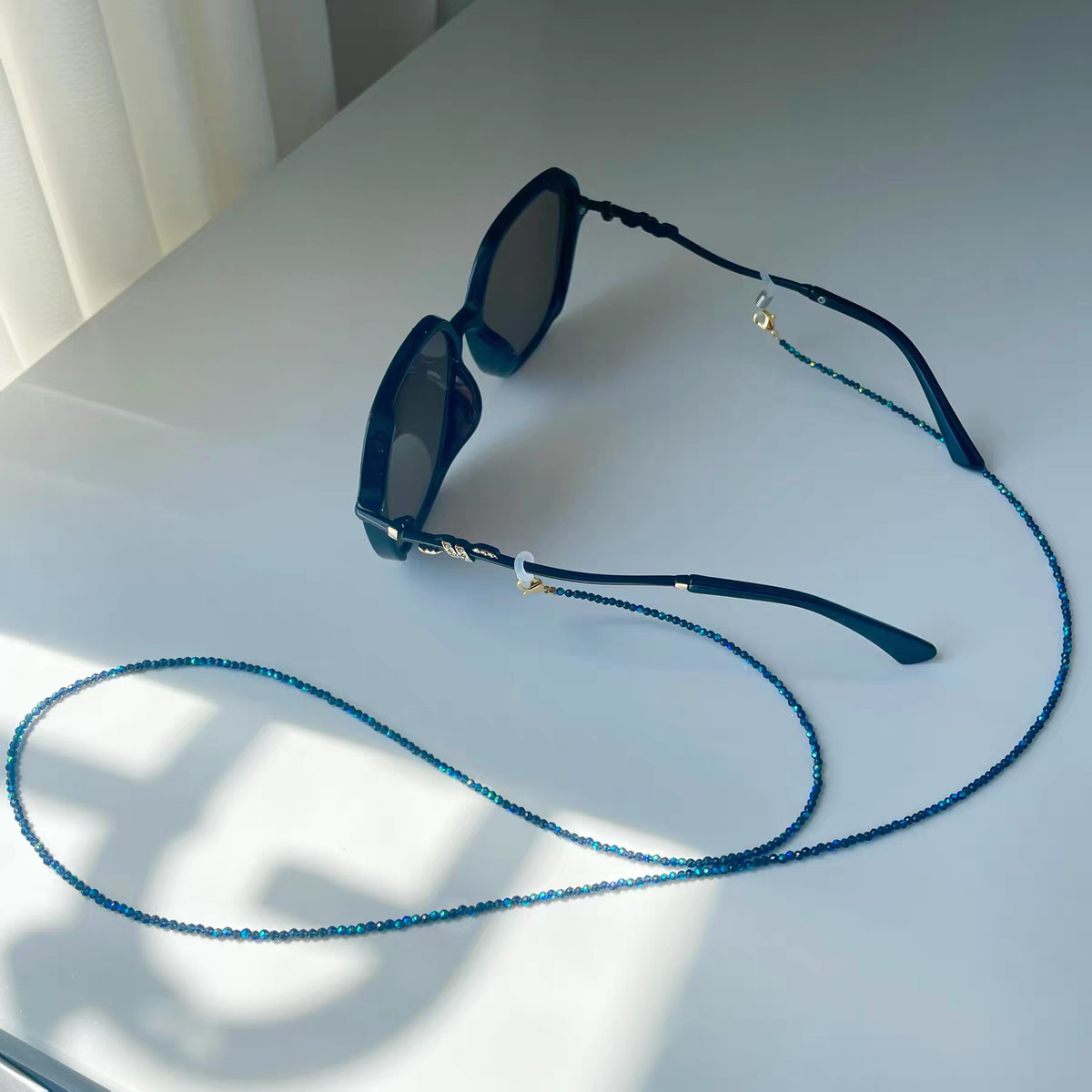 Mask Chain Holder - 眼鏡チェーン スパークリングブルージルコンビーズ付き紛失防止サングラスストラップ メガネストラップ 眼鏡ホルダー マスクチェーン 女性用