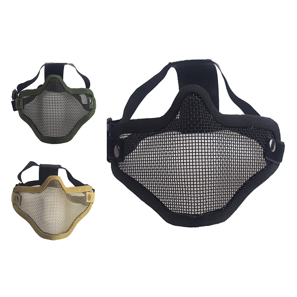 Respirator Half Face - 戦術狩猟用ダブルベルトハーフフェイスマスク、メタルスチールメッシュ保護通気性マスク（ペイントボールマスク用）