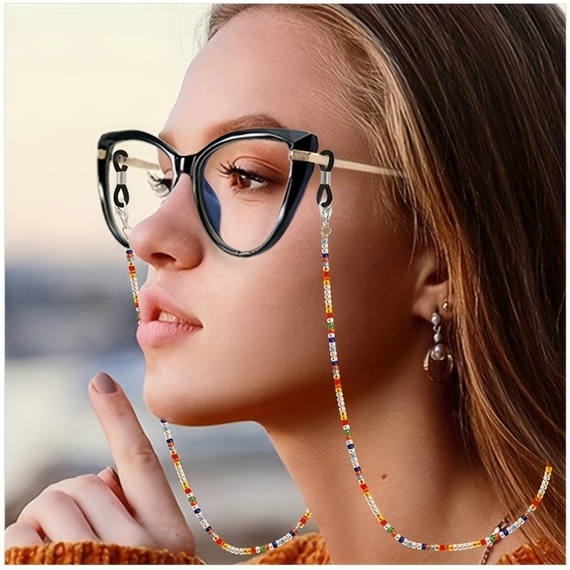 Mask Lanyard Adjustable - ボヘミアンビーズ眼鏡ストラップ、調節可能な滑り止めファッションアイウェアリテーナー（老眼鏡やフェイスマスク用）
