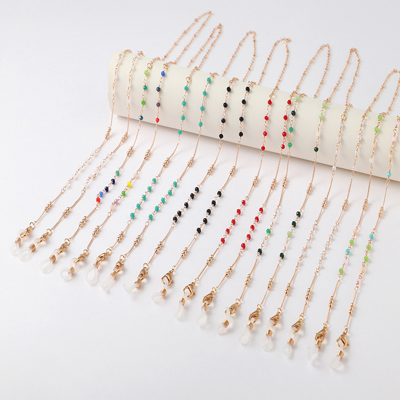 Mask Chain Holder - ハートブロック天然石滑り止めマスクホルダーストラップ、カラフルなクリスタルバタフライメガネチェーン、ネックロープ、チャーム、シンプルなファッション