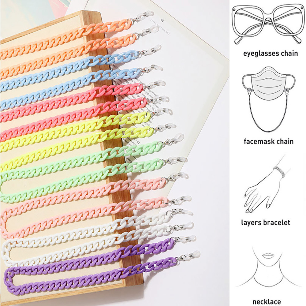 Mask Chain Holder - 女性用レトロレジンサングラス,滑り止めチェーン,学生用アクリルサングラス,カラフルなストラップ,女性用ネックストラップ,ギフト2023