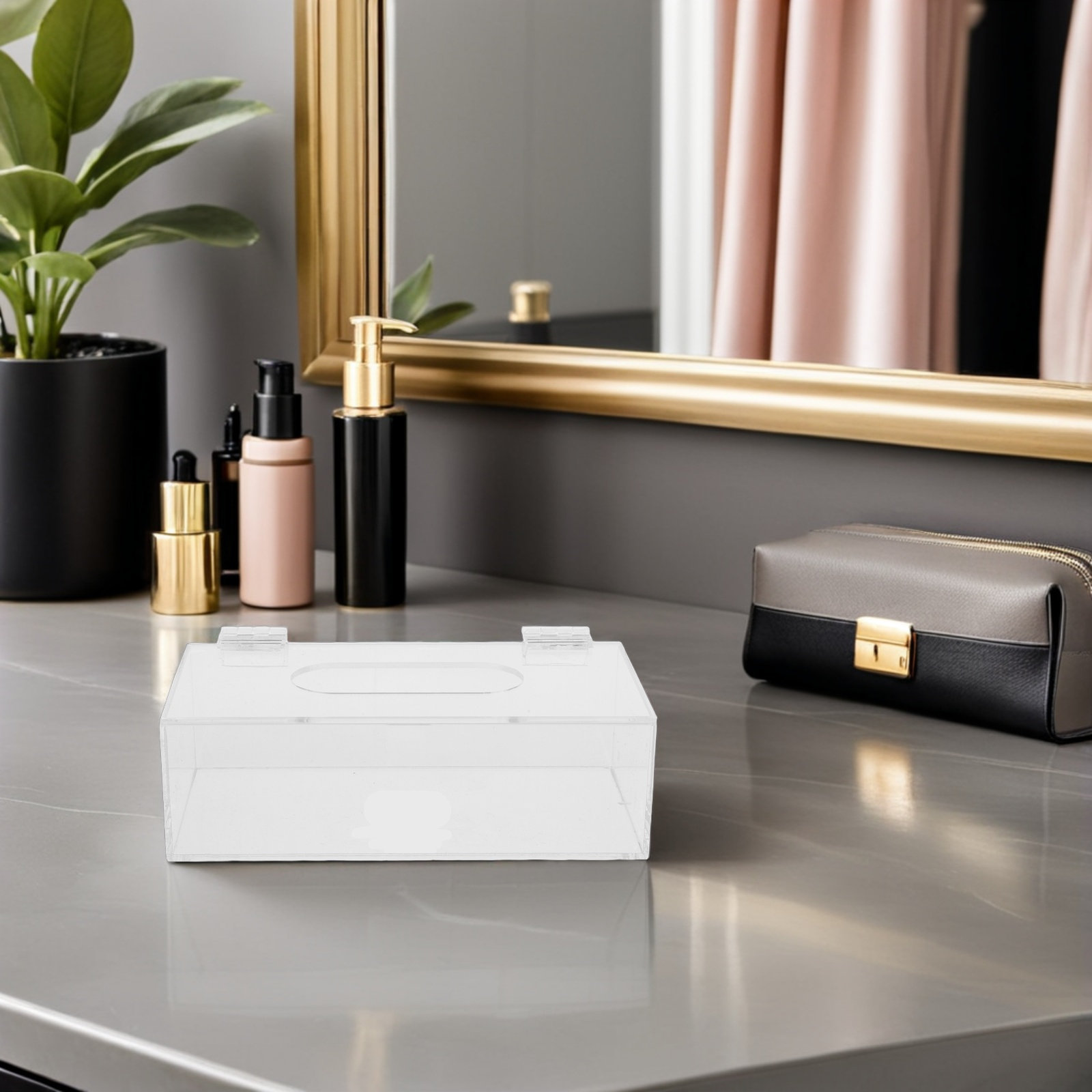 Face Mask Storage Box - 透明アクリル製マスク収納ボックス 7.9x4x2.6インチ ヒンジ付き蓋 フェイスマスクホルダーケース オフィスカウンタートップ用ポータブルオーガナイザー