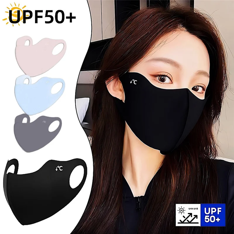 Cloth Face Mask Washable - 1PC 夏用日焼け止めフェイスマスク通気性女性 UV 保護トレンディマスク薄いアイスシルク日焼け止め抗 UV ファッショナブルなフェイスカバー