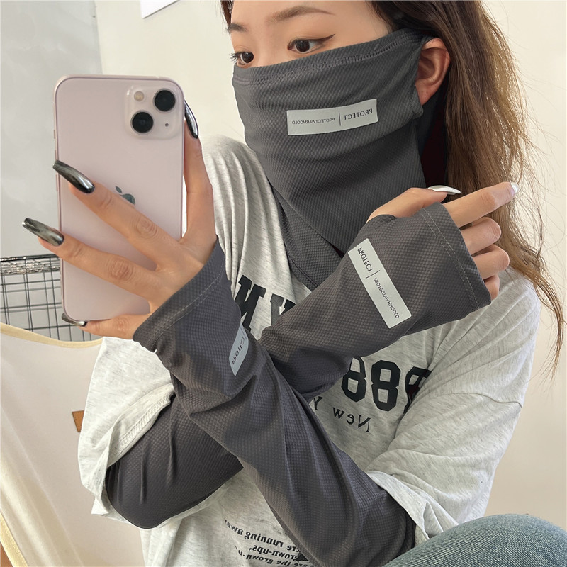 Sports Mask Breathable - Sun UV保護アームスリーブセット、アイスシルクフェイスカバー、通気性日焼け止め、サイクリング用ロンググローブ、冷却マスク、夏、2個