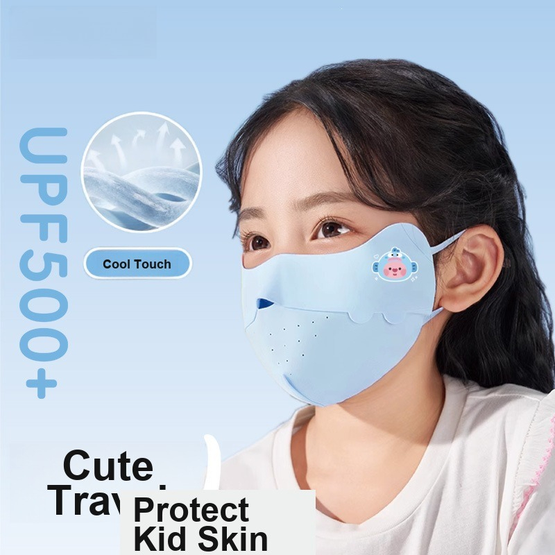 Kids Face Mask - 子供用アイスシルクフェイスマスク かわいいプリント UV保護 肌に優しい 通気性のあるメッシュカバー アウトドア旅行用