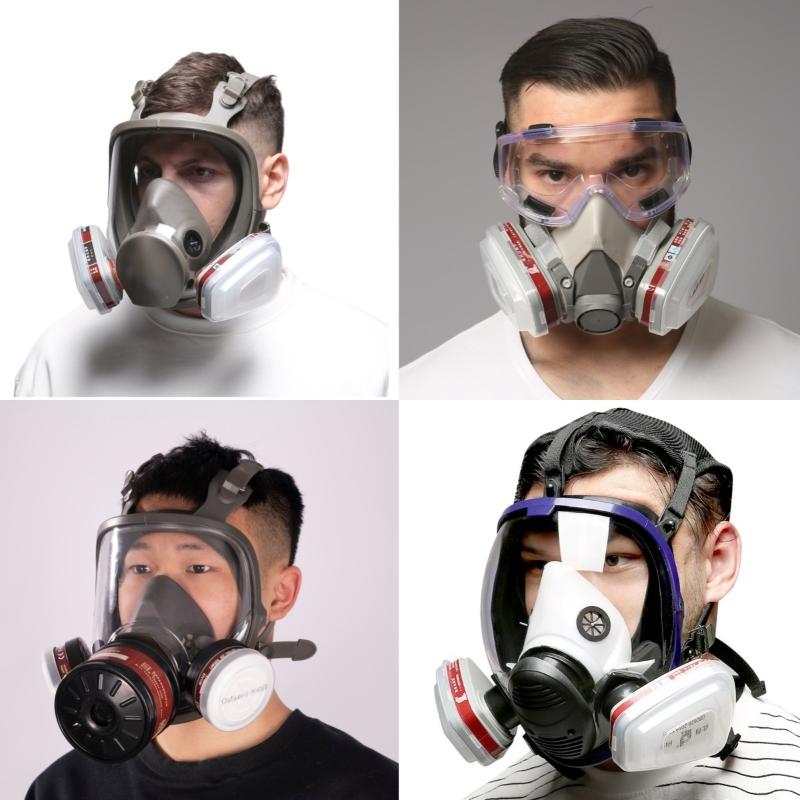 Respirator Half Face - 1セットハーフフェイス防塵マスク 新型15in1 6200 防塵ガス呼吸器 塗装スプレー用 有機蒸気化学ガスフィルター
