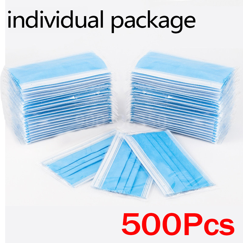 Disposable Mask Blue - 10-500 個使い捨て大人個別パッケージマスクフィルターメルトブローン不織布フェイスマスクブルー通気性保護マスクマスク