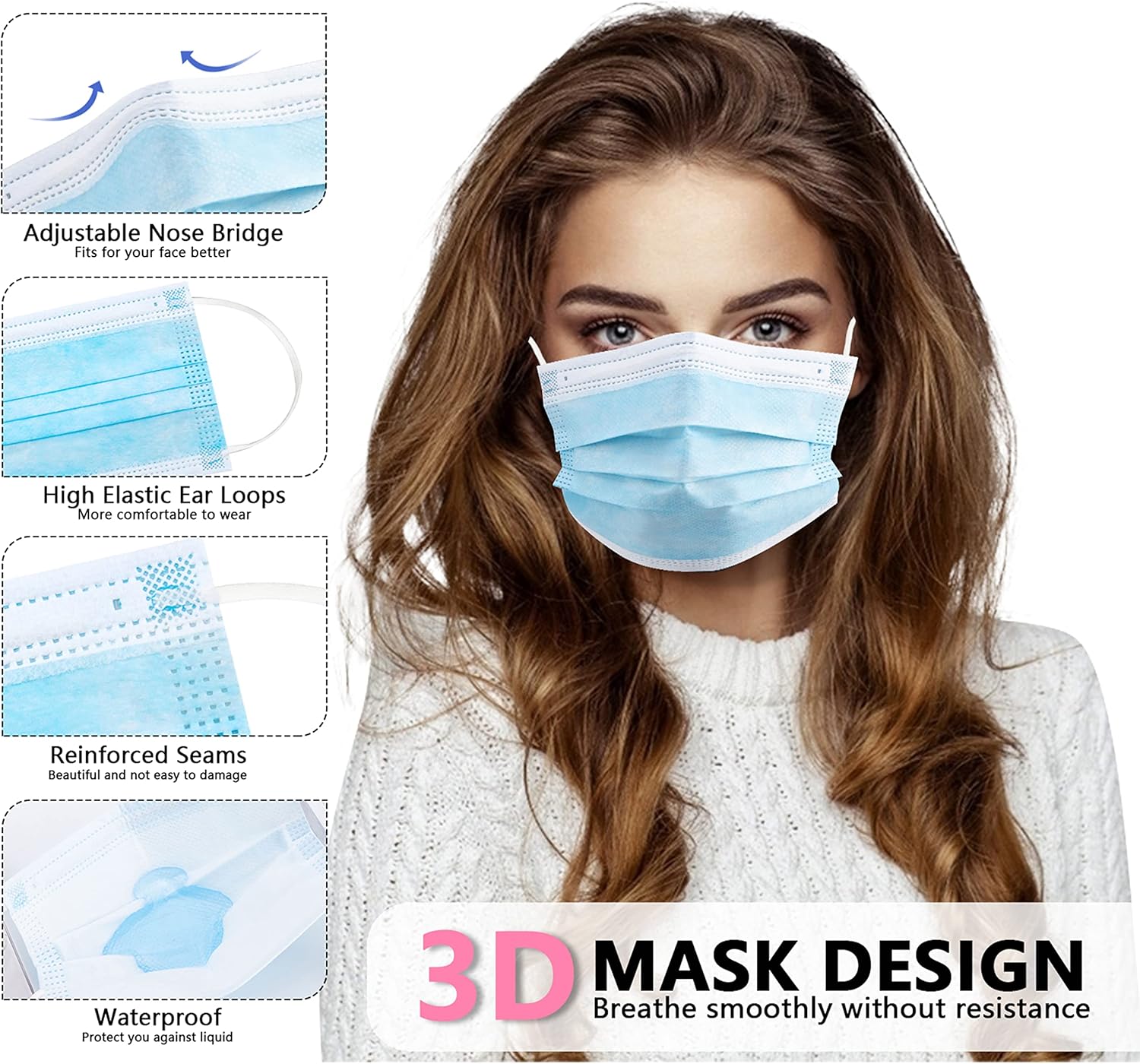 100枚の青い使い捨て保護マスク - 3層構造で通気性があり - Disposable Mask Blue のレビューと価格