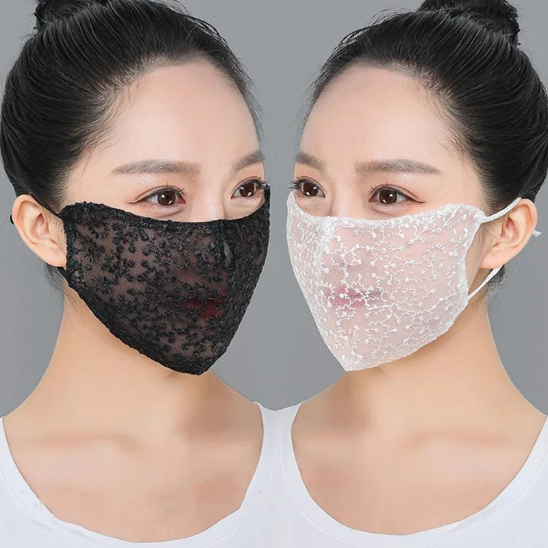 1/2pc ブラックホワイトレースフェイスマスク再利用可能な - Cloth Face Mask Washable のレビューと価格