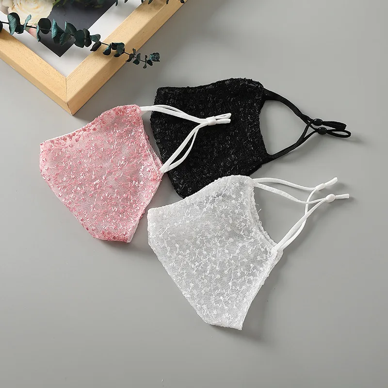 1/2pc ブラックホワイトレースフェイスマスク再利用可能な - Cloth Face Mask Washable のレビューと価格