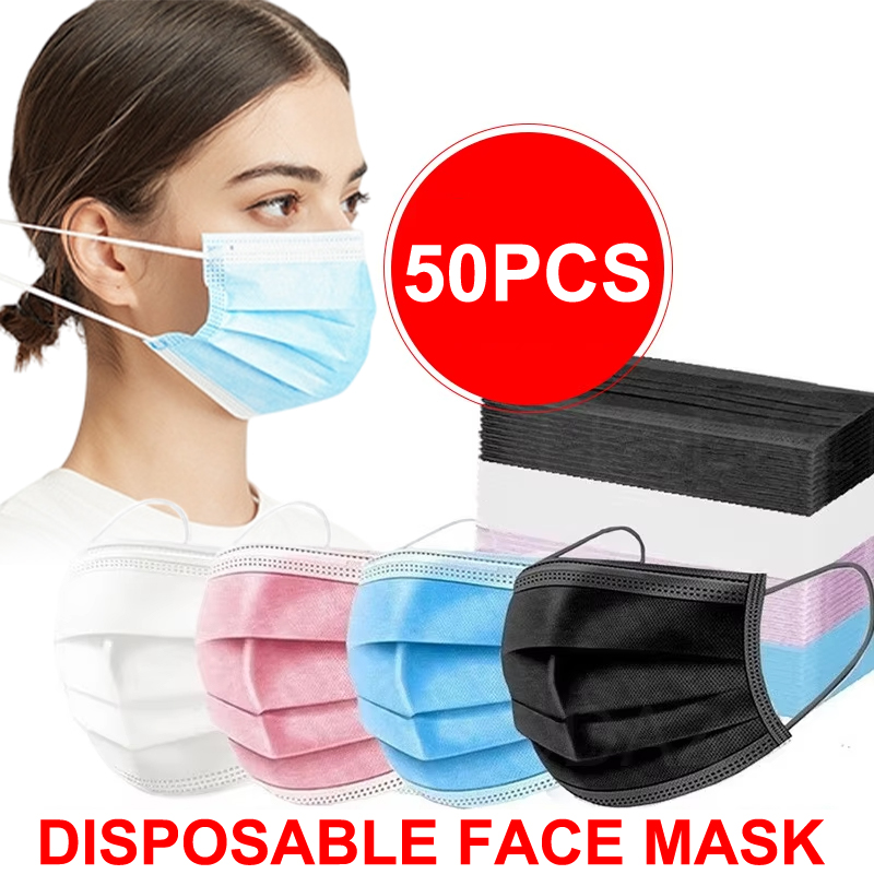 50 個 3 層マスクフェイスマスクメルトブローン布使い捨て - Disposable Mask Blue のレビューと価格
