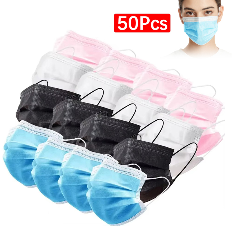 50 個 3 層マスク フェイスマスク メルトブローン布 使 - Disposable Mask Blue のレビューと価格